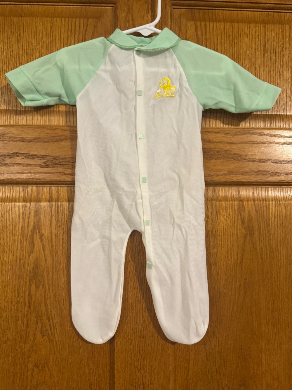 Vintage Kid Things Baby Footed Sleeper Mint Green Embroidered Duck Retro